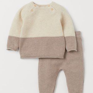 H&M Kids Cream Contrast Color Block Knit Set Size 4T (3-4Y) Beige melange